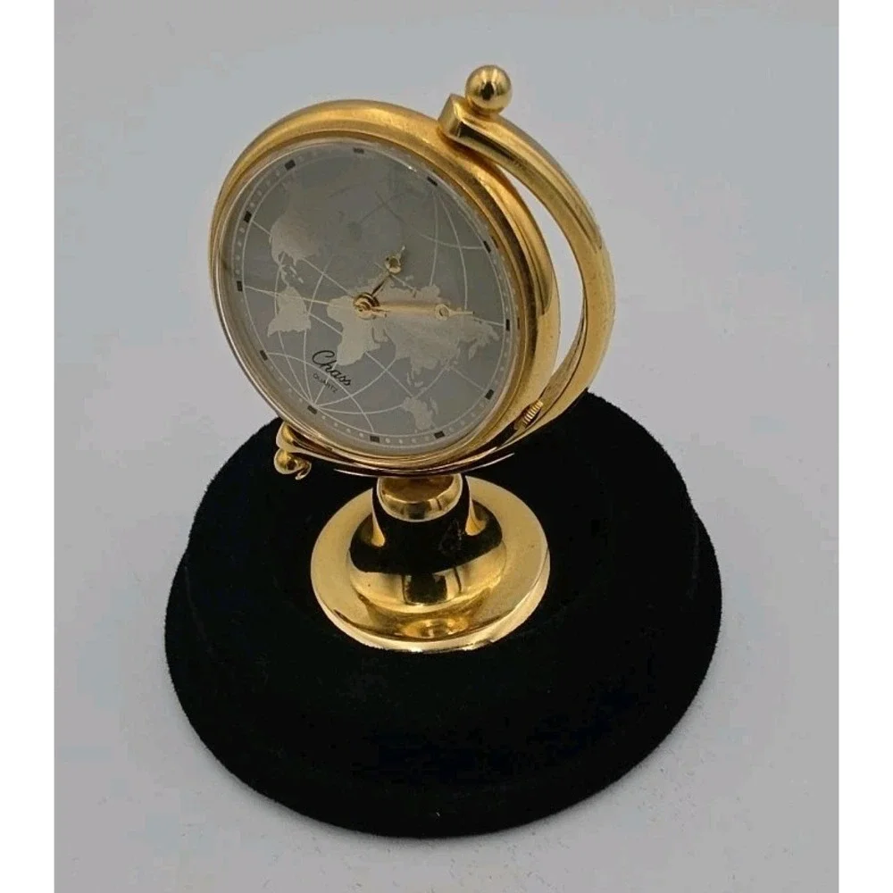 Chass Small Solid Brass Desk Clock Japan Movement Globe Style 3